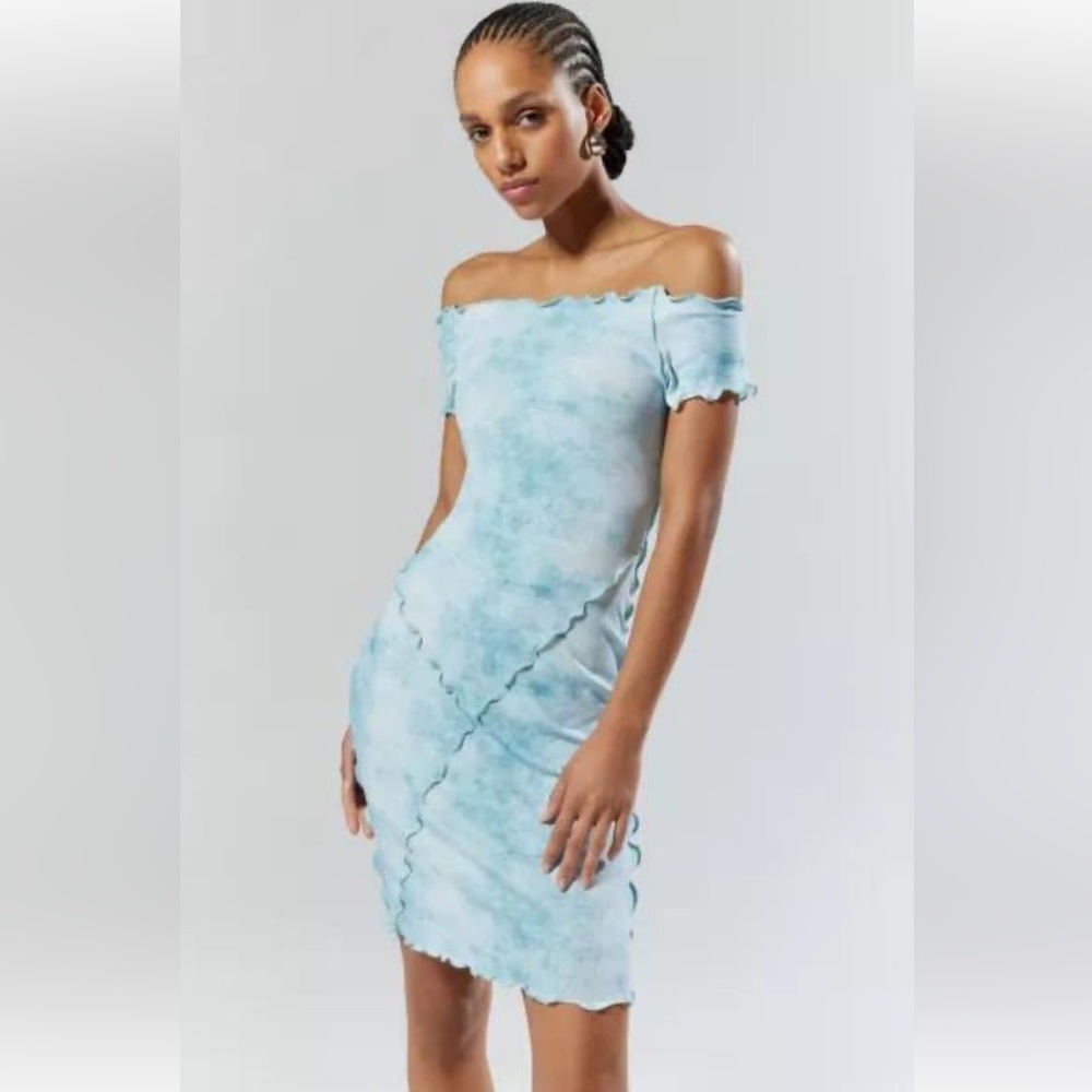 NWOT Urban Outfitters Esthé Bardot Off The Shoulder Mini Dress | Sky Blue | Med